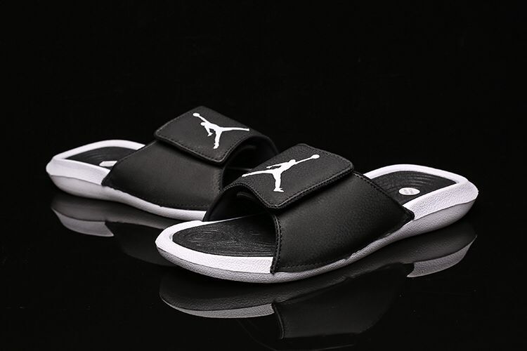 Women Air Jordan Hydro 6 Sandals Black White - Click Image to Close